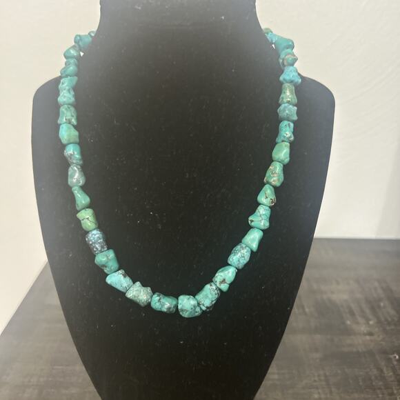 Slane & Slane Genuine Turquoise Nuggets W/Silver Toggle Necklace Artisan Design - Picture 3 of 5